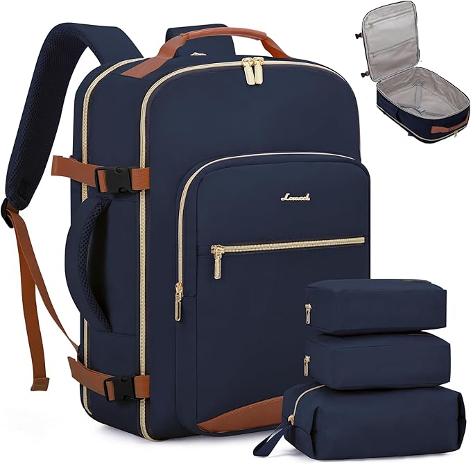 LOVEVOOK 50L Travel Backpack Flight Approved Carry on Backpack,3 Packing Cubes,Waterproof Personal Item Travel Bag,TSA Carry on Luggage Suitcase Travel Essentials,Gifts for Women & Men,fits 18" Laptop
