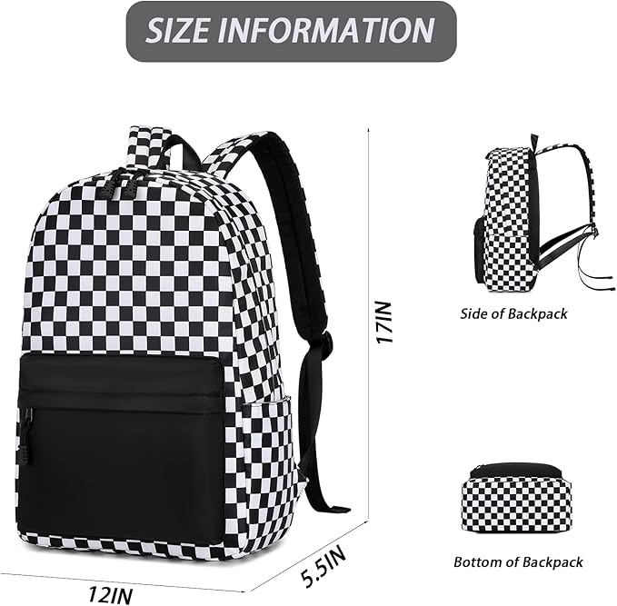 mezhsa Boy School Backpack Elementary Middle Lightning Bookbag Laptop Teenager Waterproof Lightweight 17 Inches (4Black Square)