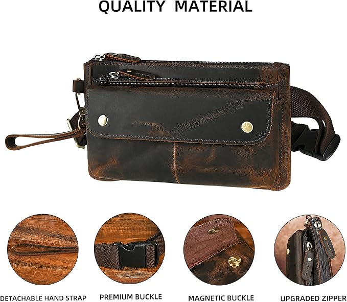 Genuine Leather Hiking Riding Travel Fanny Waist Pack Small Phone Pouch For Men Women FB811-29 (100% Leather-The 8136 Brown)