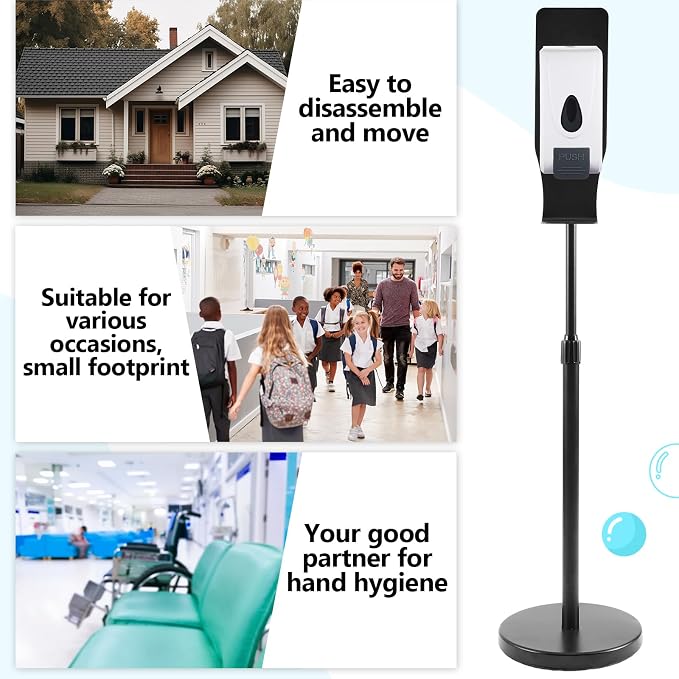 Blulu 1 Pack Manual Home Hand Sanitizer Dispenser with Stand and Drip Catcher and Refillable Bottle Stand Sanitizing Station for Restaurants, Schools, Churches