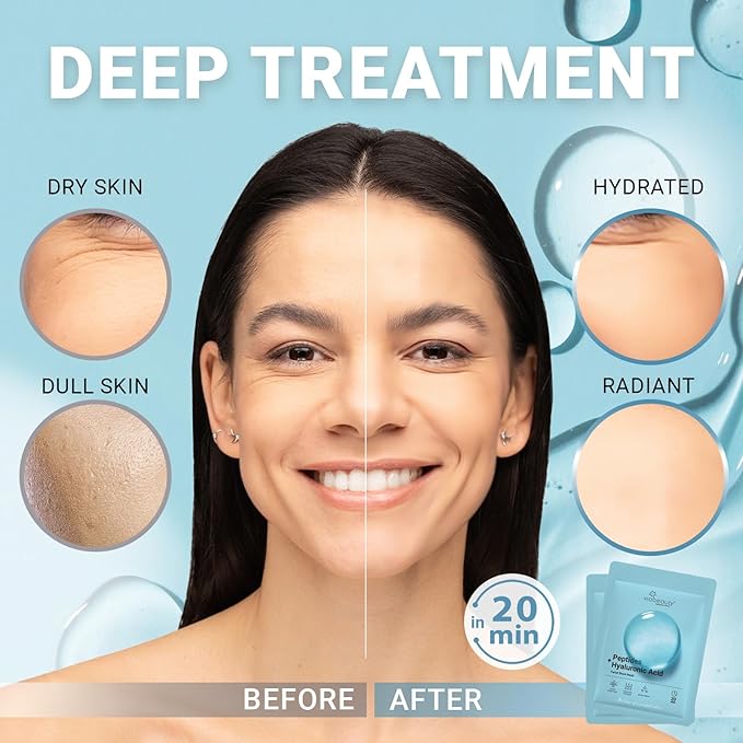 VIABEAUTY 8 Pack Hyaluronic Acid Face Mask with Peptides Complex - Deep Hydrating & Brightening Facial Sheet Mask - Moisturizing Face Masks Skincare Facial Sheets for All Skin Types