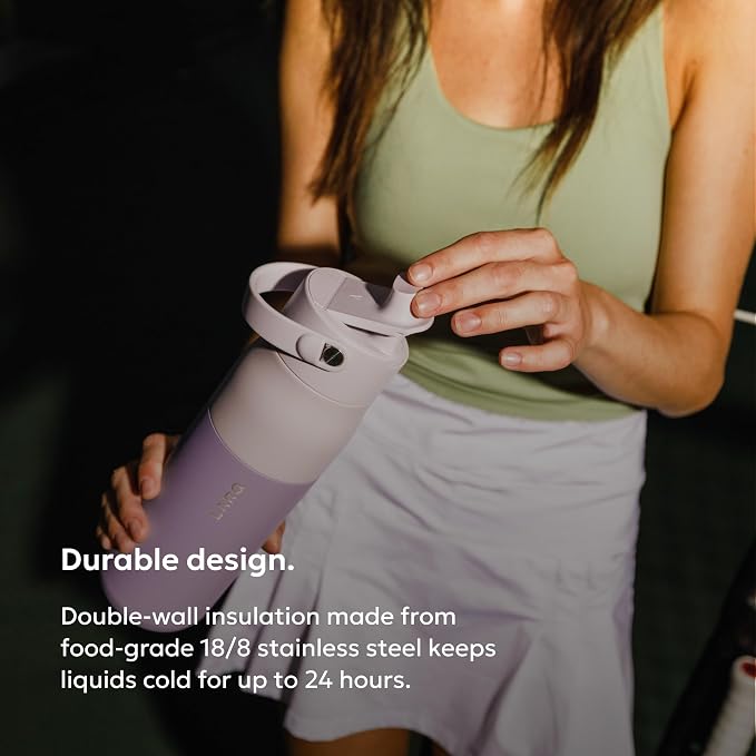 LARQ Swig Top — Insulated Stainless Steel Water Bottle with Straw, Detachable Silicone Handle, Vacuum 24h Cold, BPA-Free Metal Bottle for Gym, Travel, Office, Wide Mouth for Ice — 34 oz, L. Lavender
