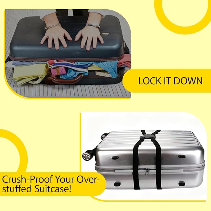 Personalized Luggage Straps Bag Bungee, 2 Pcs Custom Luggage Straps for Suitcases - Add a Bag Securely, Burst-Proof Elastic Travel Strap, High-Vis Luggage Connector Straps Adjustable 28"-95"