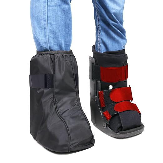 Fracture Walking Boot Cover for Medical Black Short 2025, XSmall | Water Resistant Slip Resistant Rubber Sole Easy On and Off Snug Fit