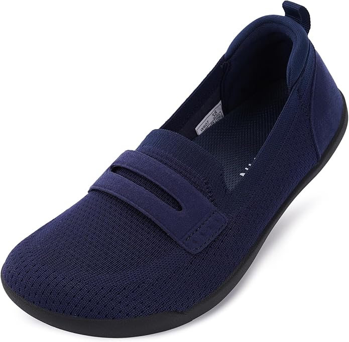 WHITIN Women's Round Toe Slip On Penny Loafers | Wide Barefoot Flats with Breathable Knit
