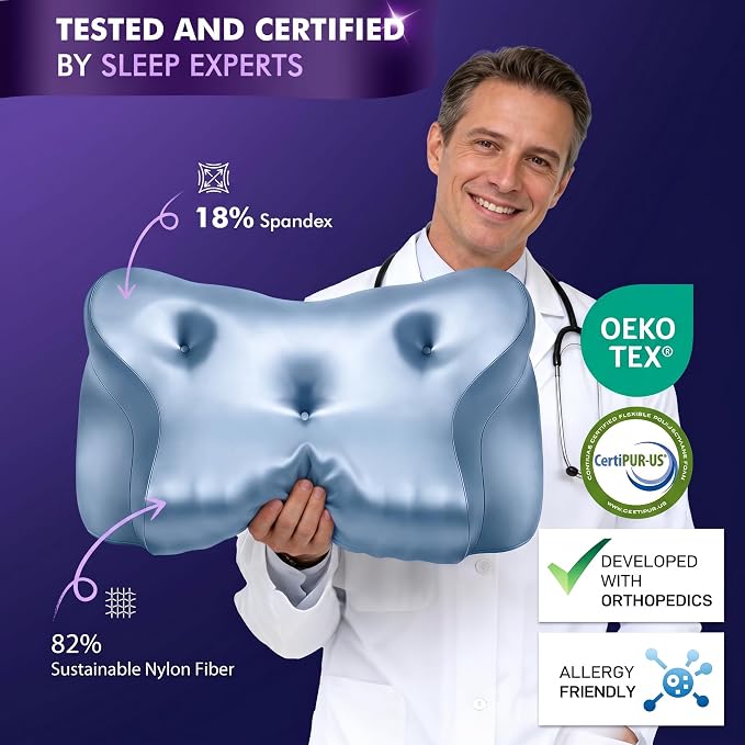 Dayme Orthopedic Memory Foam Pillow, Blue | Cooling Neck Pillow, Cervical Support, Neck Pain Relief, All Sleep Positions, Ergonomic