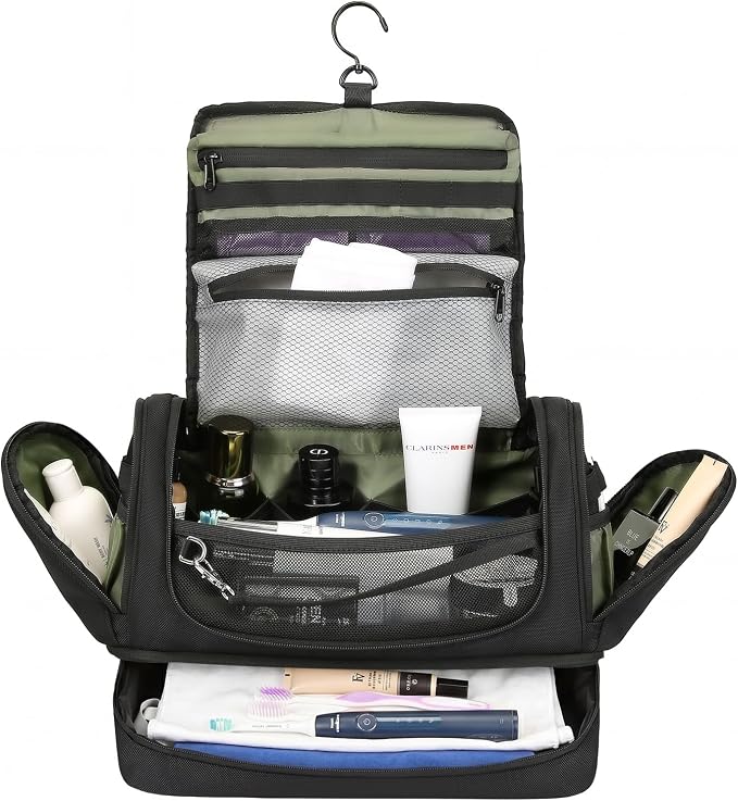 TANGCORLE Toiletry Bag for Men, Handing Travel Toiletry Organizer Protable Water Ressistant Bathroom Shaving Bags for Toiletry Accessories, Travel Essentials, Black(Empty Bag)