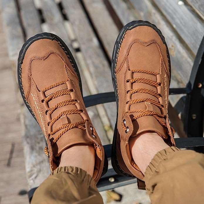 Mens Orthopedic Comfortable Handmade Boots Casual Mid Top Walking Driving Shoes Waterproof Arch Support Spacious Toe Box Outdoor Leather Shoes
