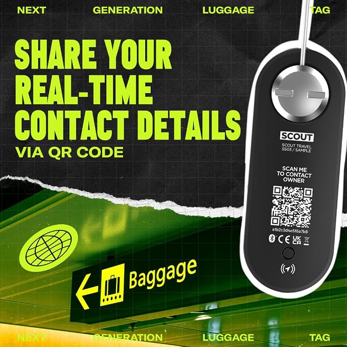 Knog Scout iOS Twin Pack Smart Tag, Tracker & 85dB Alarm – Rechargeable Luggage Tag Compatible with iOS App & Apple Find My, Digital Contact Info, Remote Chime, Water-Resistant, Black/Yellow