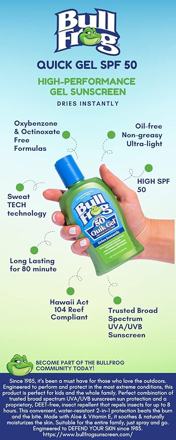Bullfrog Quik Gel Sunscreen SPF 50 | Oxybenzone & Octinoxate Free | Broad Spectrum Moisturizing UVA/UVB, 5oz…