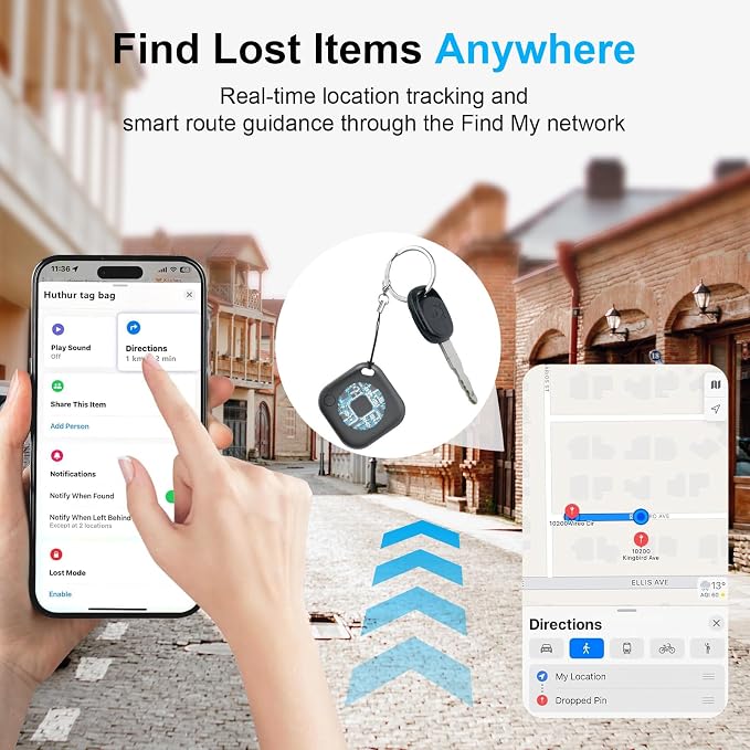 2-Pack Air Tracker Tags Compatible with Apple Find My (iOS Only), Bluetooth Tracker, Smart Keys Finder and Item Locator for Wallet Luggage Backpack (1B1W)