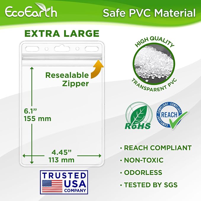 EcoEarth 4x6 Inch Passport & Card Holders (Clear, 10 Pack), Extra Large (XXL) Vertical ID Holder, Resealable and Waterproof Identification Name Card Holder