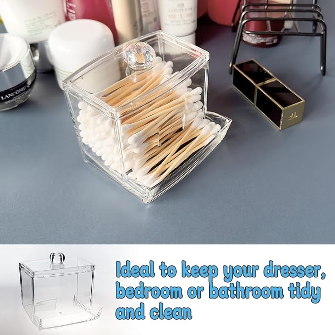 Makeup Removal Cotton Pad Holder with Lid, Multipurpose Bathroom Cotton Swabs Storage Box Cosmetic and Makeup Organizer, Clear, Standard, Combo(Round + Square)