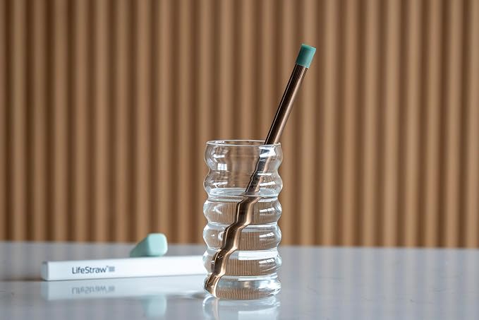 LifeStraw Sip — Reusable Stainless Steel Water Filter Drinking Straw with 3 Carry Cases, Removes Microplastics, Bacteria and Parasites for Travel and Everyday Use, 3-Pack, Copper