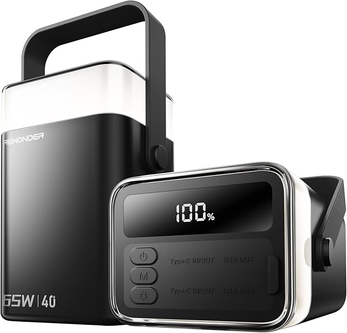 65W Power Bank 40000mAh - Laptop Portable Charger Fast Charging External Battery Pack - High Capacity Power Supply with LED Light for Trip Camping & Home Compatible with MacBook iPhone - Black