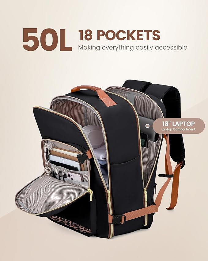 LOVEVOOK 50L Travel Backpack Flight Approved Carry on Backpack,3 Packing Cubes,Waterproof Personal Item Travel Bag,TSA Carry on Luggage Suitcase Travel Essentials,Gifts for Women & Men,fits 18" Laptop