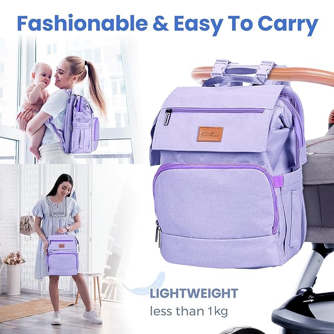 Baby Shower Gifts for Mom - Diaper Bag Backpack - 16 Organizer Pockets Baby Diaper Bag w/ Insulated Bottle Holders & Wipes Pocket, Large Capacity Baby Bag Backpack - Waterproof & Easy to Clean, Purple