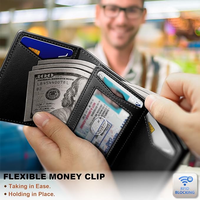 BULLIANT Men Wallet Leather Wallet Card Holders Money Clip for Men 10Cards-Magnetic Flip on Metal Case