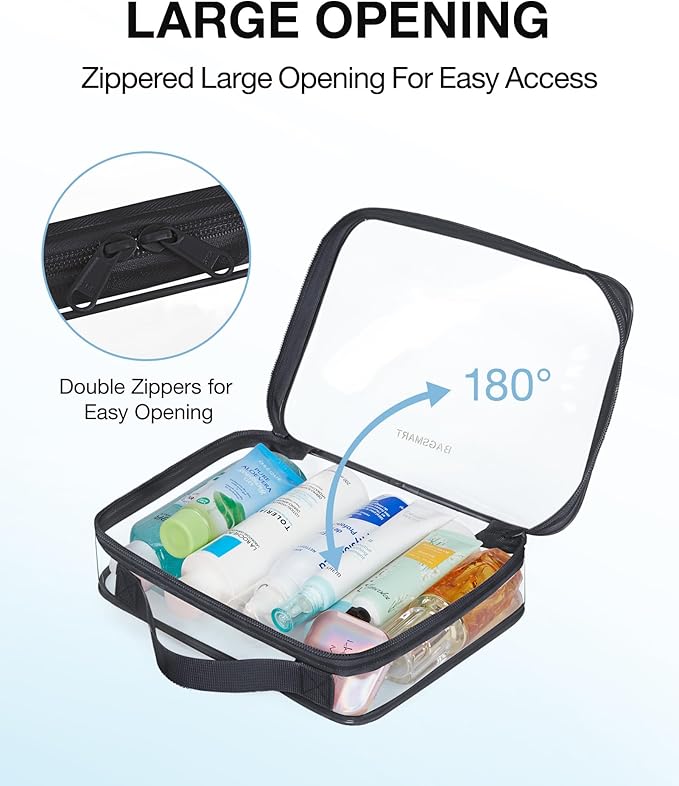 BAGSMART Clear Toiletry Bag, TSA Approved Travel Toiletry Bag Carry On Travel Accessories Bag Airport Airline Quart Size Bags water-resistant Makeup Bag for Women