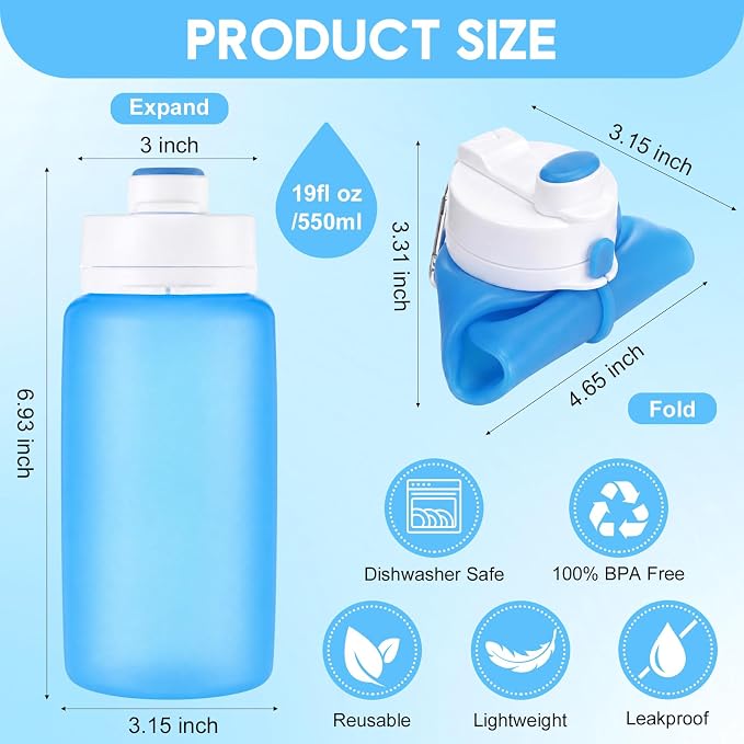 LemonRoad 4 Pcs 19 oz Silicone Collapsible Water Bottle Portable Foldable Water Bottle Leakproof with Carabiner Reusable Lightweight for Travel Sport Hiking Camping Cycling Office(Multicolored)