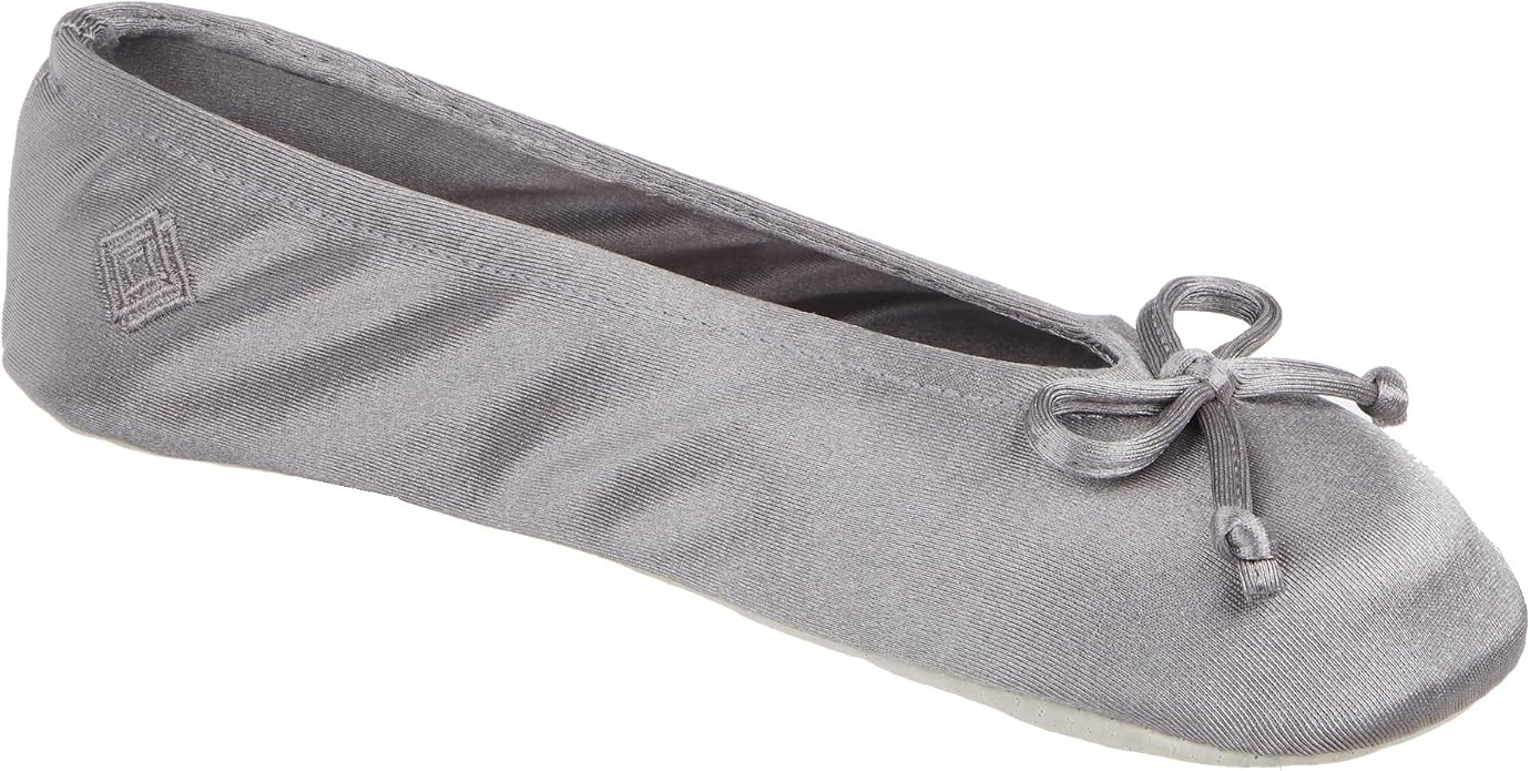 Isotoner Women's Satin Ballerina Slippers with Classic Ribbon Bow and Suede Sole