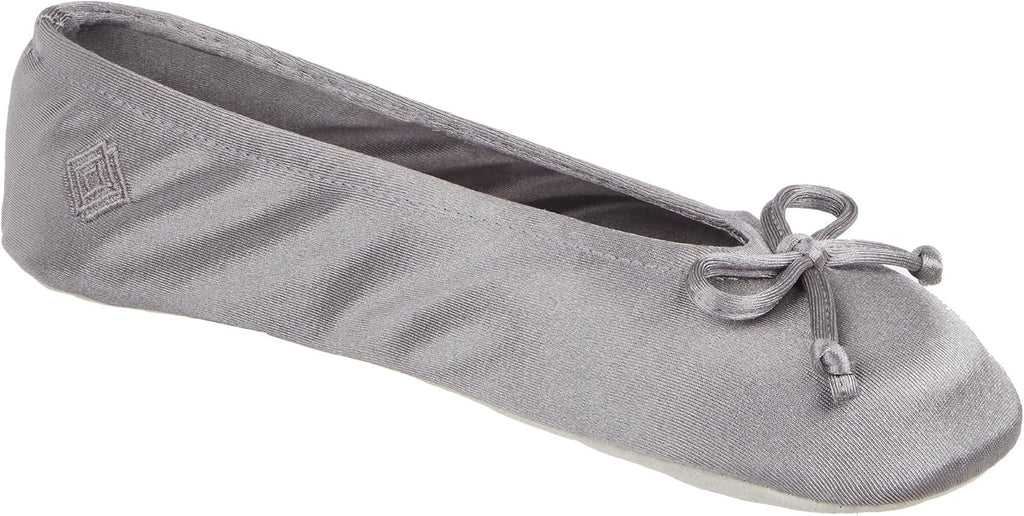 Isotoner Women's Satin Ballerina Slippers with Classic Ribbon Bow and Suede Sole