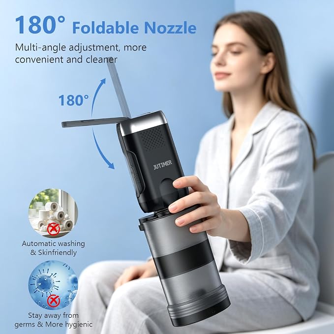 Portable Electric Rechargeable Bidet 380 ml, Portable Postpartum Bidet for 1100 mAh, 2 Pressure Modes for Men and Women, Grey