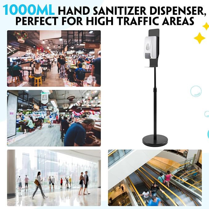 Blulu 1 Pack Manual Home Hand Sanitizer Dispenser with Stand and Drip Catcher and Refillable Bottle Stand Sanitizing Station for Restaurants, Schools, Churches