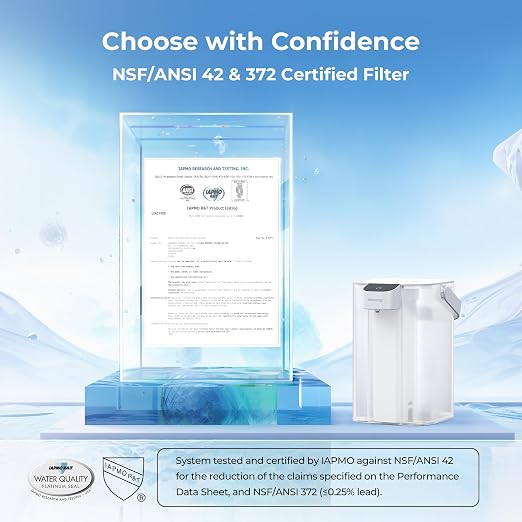 Waterdrop EDC01W Electric Water Filter Pitcher, 98% Chloramine Reduction, Rechargeable Water Dispenser, Instant 200-Gallon 15-Cup Countertop Purifier, NSF/ANSI 42, Reduce PFOA/PFOS, Lead, White