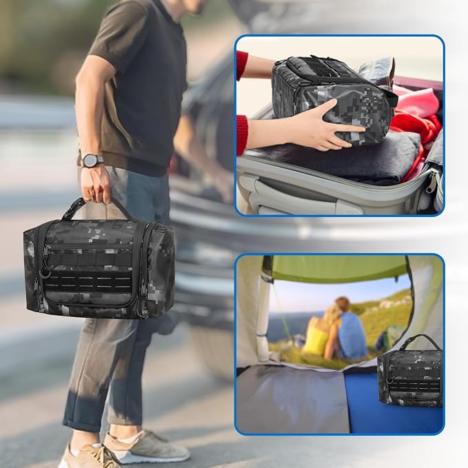 Hanging Toiletry Bag for Men, Tactical Dopp Kit Toiletry Travel Bag, Large Hygiene Organizer Shower Bag for Camping Outdoor, Black Digital