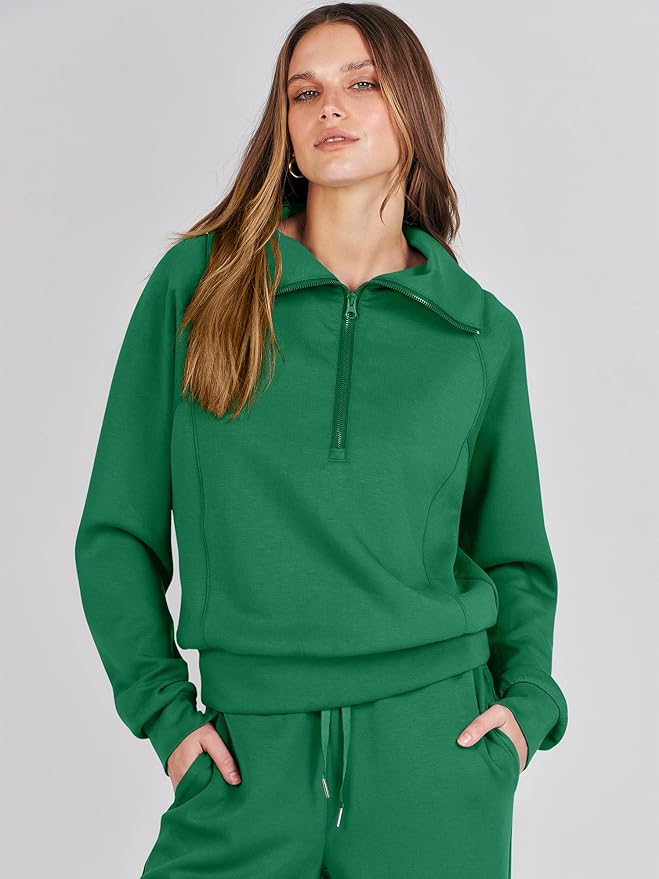 ANRABESS Women’s 2 Piece Outfits Half Zip Sweatshirt & Wide Leg Pants Airport Travel Lounge Matching Sets Sweatsuits Clothing