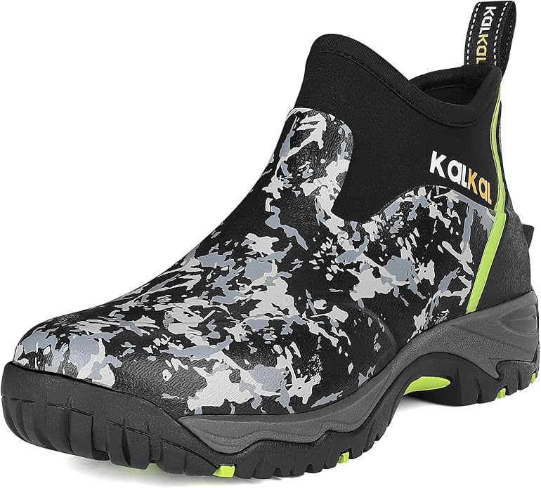 Kalkal Men's Rubber Boots, Waterproof Ankle Rain Boots, Insulated Working Booties with Comfortable Sports Sole, Outdoor Mud Boots for Yard Chore