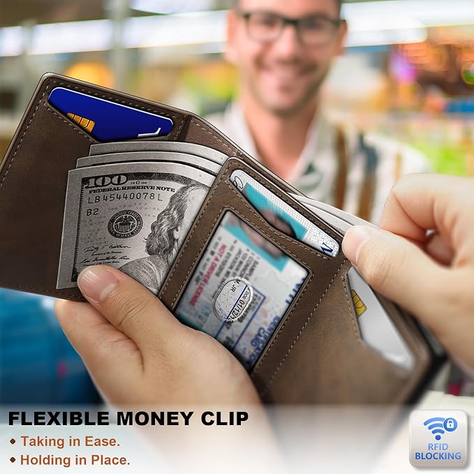 BULLIANT Men Wallet Leather Wallet Card Holders Money Clip for Men 10Cards-Magnetic Flip on Metal Case