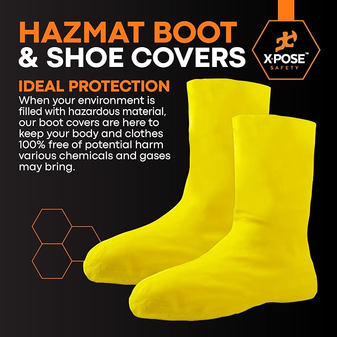 Hazmat Boot and Shoe Covers For Hazardous Materials - Explosives, Gases, Flammable Liquids, Peroxide and More – 2XL Yellow 12" Over the Shoe Protectors - by Xpose Safety