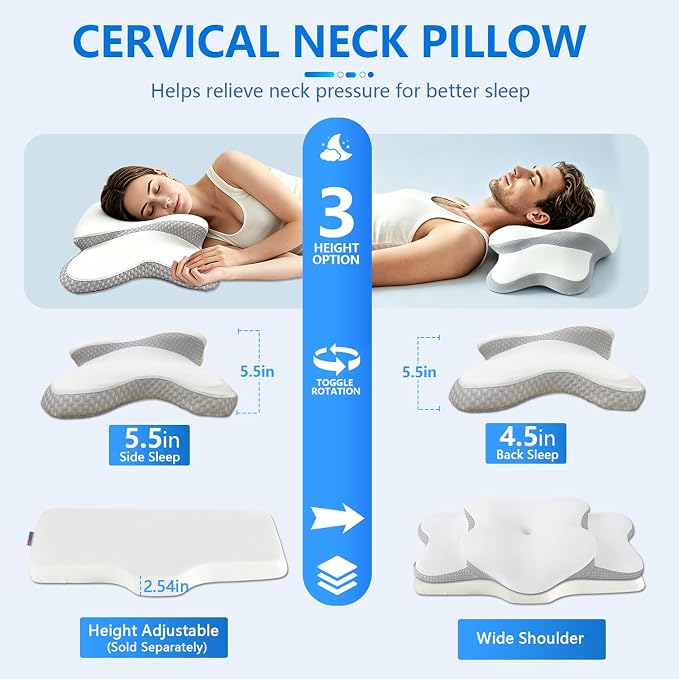 Cervical Neck Pillow for Neck Pain Relief & Side Sleeper | Ergo Pillow for Sleep Apnea, Neck Pain, and Snoring Relief | Orthopedic Memory Foam with Ergonomic Neck Support, White, Large