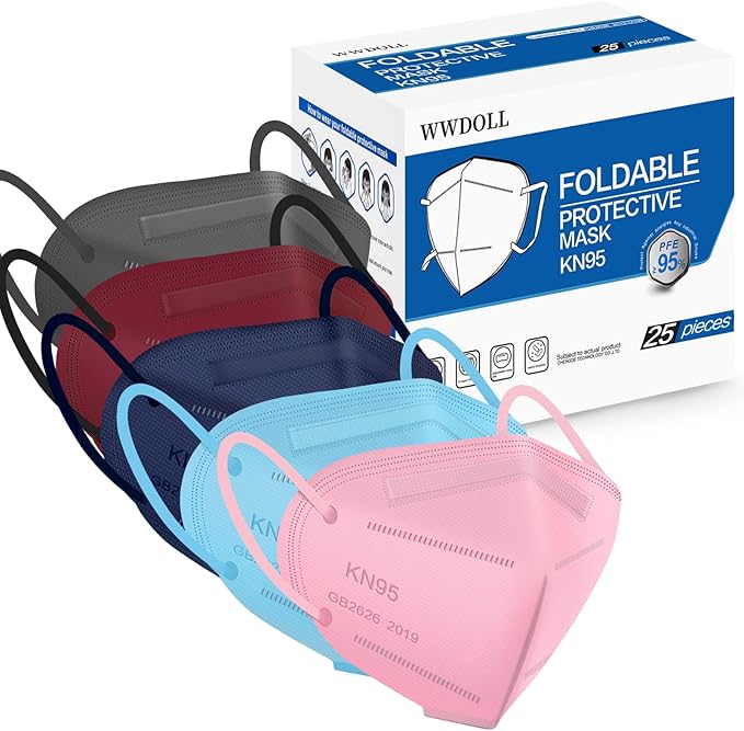 WWDOLL KN95 Face Mask 25 Pack, 5-Layers Breathable Disposable KN95 Masks