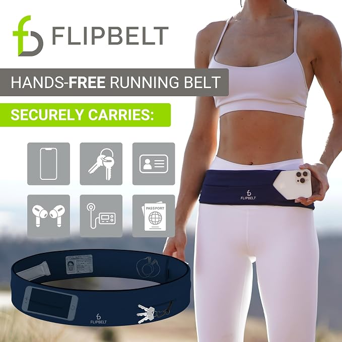 FlipBelt Classic Running Belt, Belt Bag & Fanny Pack for Men and Women - Phone Holder, Waist Pack, Running Accessories, Belt Pouch, Money Belt, USA Running Company