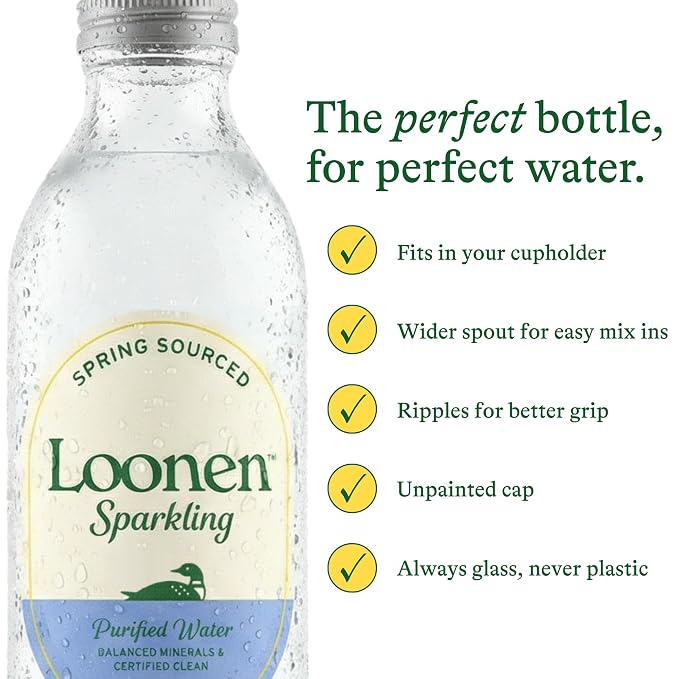 Loonen Spring Sourced Sparkling Water, Glass Bottled High Carbonation, Minerals, Magnesium, Potassium, Calcium, Sodium, PFAS Free, Plastic Free, NSF Certified, American Made, Pack of 6, 750mL