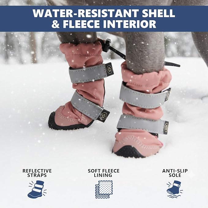Spark Paws Dog Rainboots, Waterproof Dog Shoes for Medium to Large Dogs, Non Slip, Dog Booties and Paw Protectors - 4PCS Doggie Hiking Boots with Reflective Straps - Pink, Size 1
