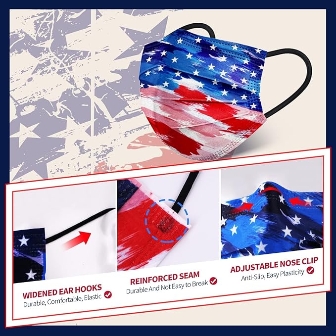 Disposable Face Mask for Adults - 4 Ply Protection, Individually Wrapped 50 Pack, 10 Colors, Breathable Comfortable & Safe