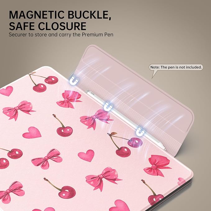 MoKo Magnetic Case for All-New 11" Kindle Scribe 2025(3rd Generation) & Kindle Scribe Colorsoft 2025(1st Generation) - Slim Folio Premium PU Leather Cover with Pen Clasp & Auto Sleep Wake, Cherry Bow