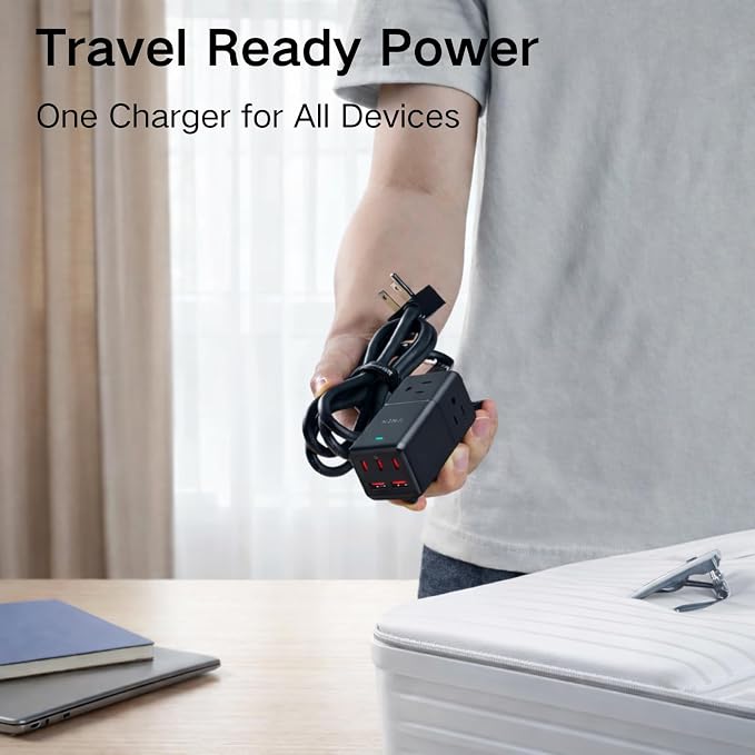 NENJI 75W GaN USB C Charger Station, Super Fast Charging 8-in-1 Power Strip with 5 USB & 3 AC Ports, Smart Charging, PD Charger for iPhone, Samsung, iPad, MacBook – Desktop & Travel-Friendly – Black