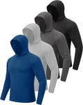 BOOJO 4 Pack Sun Hoodie for Men - UV UPF 50+ Fishing Shirts Long Sleeve Lightweight Tops for Athletic Running Gym Workout