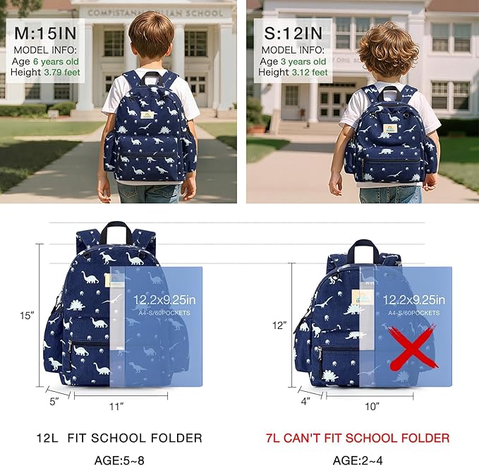 STEAMEDBUN Corduroy Kids Backpack for Boys and Girls 5-8: Boys Backpack for Elementary Kindergarten - 15 inch Cute Backpacks for Kids - Car