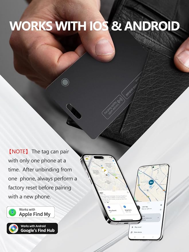 Wallet Tracker Card for Apple & Android, Find My Credit Card Tracker for Wallet, Luggage, Rechargeable Tracking Card Works with Apple Find My & Google's Find Hub (for iOS & Android, 1 Pack)