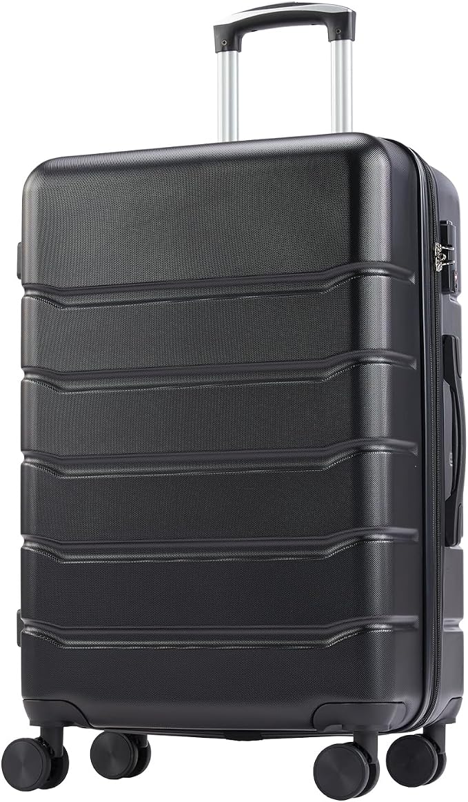 NEWBULIG 28 Inch Checked Luggage, ABS Hard Shell Lightweight Rolling Expandable Suitcase with Smooth Spinner Wheels and TSA Lock for Business Trips and Daily Vacations, Black