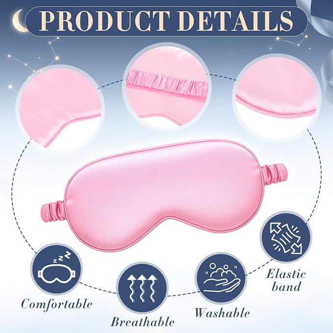 Cuffbow 36 Pcs Silk Sleep Eye Masks Bulk Satin Eye Cover Blindfold Eyeshade with Adjustable Elastic Strap for Women Men Sleeping Travel Wedding Gift(Pink)
