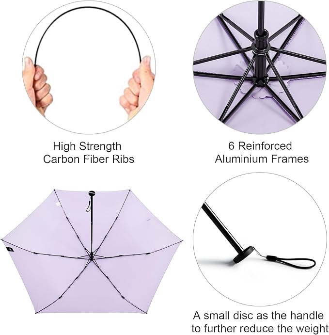 G4Free 43in Mini Travel Umbrella Ultralight Carbon Fiber UPF 50+ Umbrella | UV Protection, Sun Block, For Sun, Super Slim, Small Size, Weighs Only 4 oz, Compact Design, For Travel, For Purse, Women Use