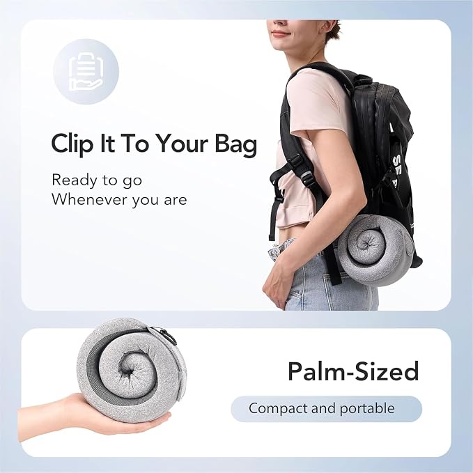 KPNEOL Travel Pillow, 100% Pure Memory Foam Travel Neck Pillow Airplane Neck Support Ergonomic Design for Traveling Suitable for Airplanes,Offices-Grey-Small Size