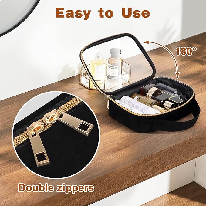 Wedama Clear Toiletry Bag, 3 Pack Clear Makeup Bags with Handles, PVC Cosmetic Bags for Women and Men, Large Opening Toiletry Bags, Black